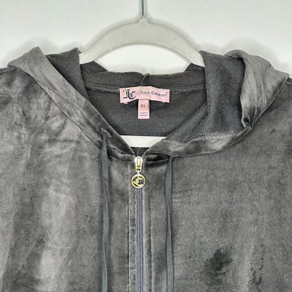 Juicy Couture Gray Velour Zip-Up Hoodie Jacket Size XL Y2K - Picture 4 of 6
